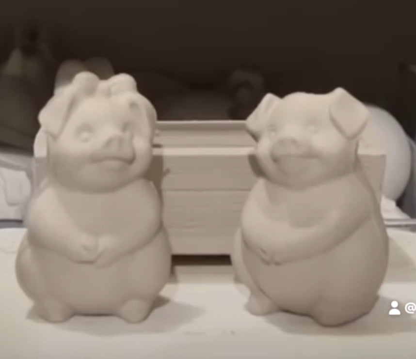 Pig Pair Salt & Pepper Shaker W/ Trough Bisque
