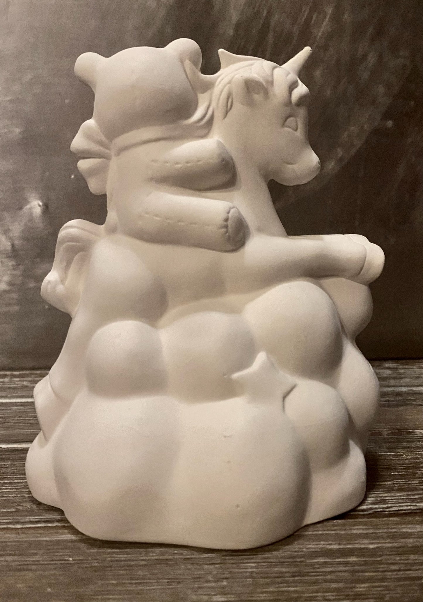 Bear On Unicorn in the Clouds Bisque