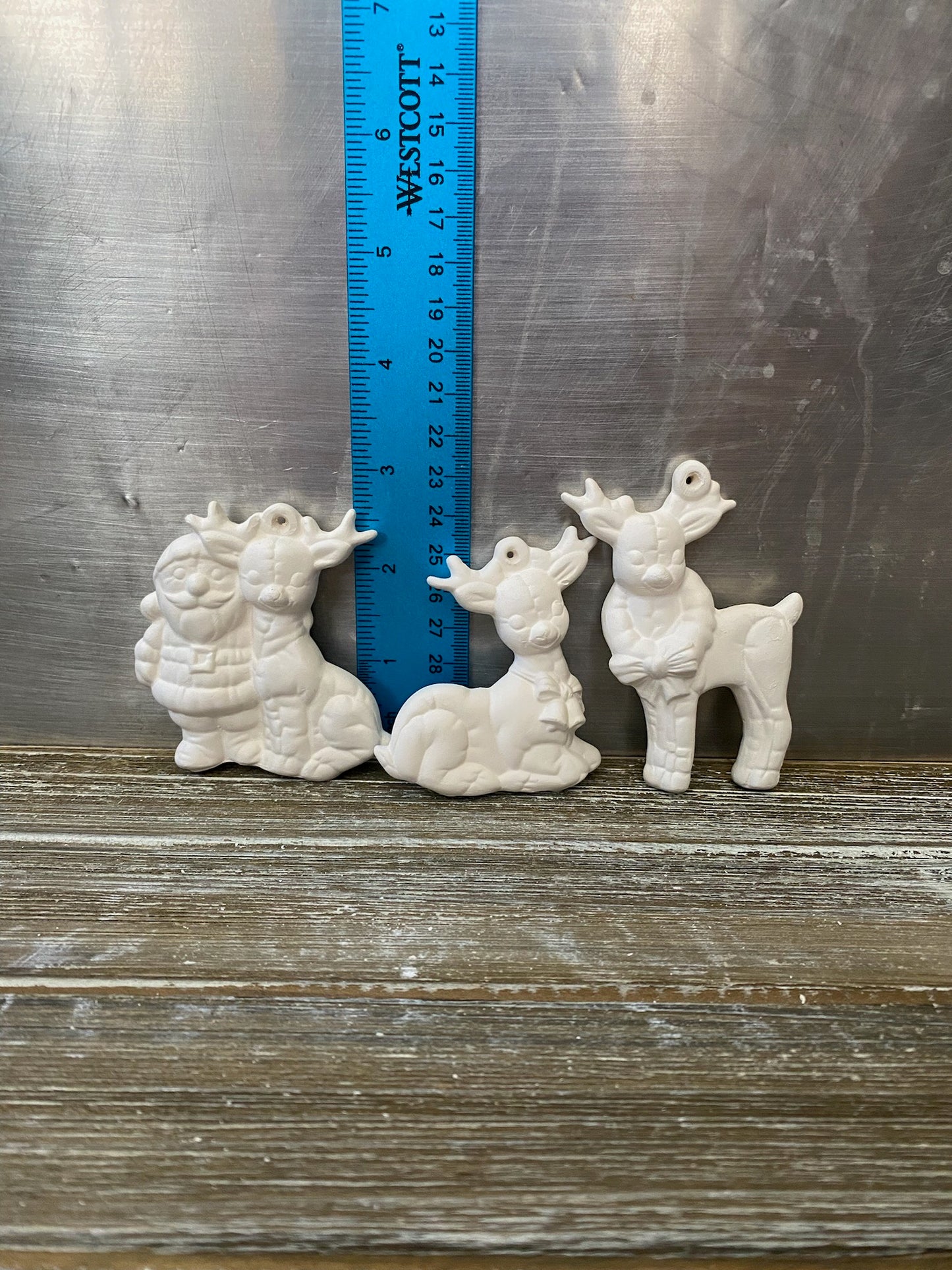 Softy Santa & Reindeer Ornaments Bisque