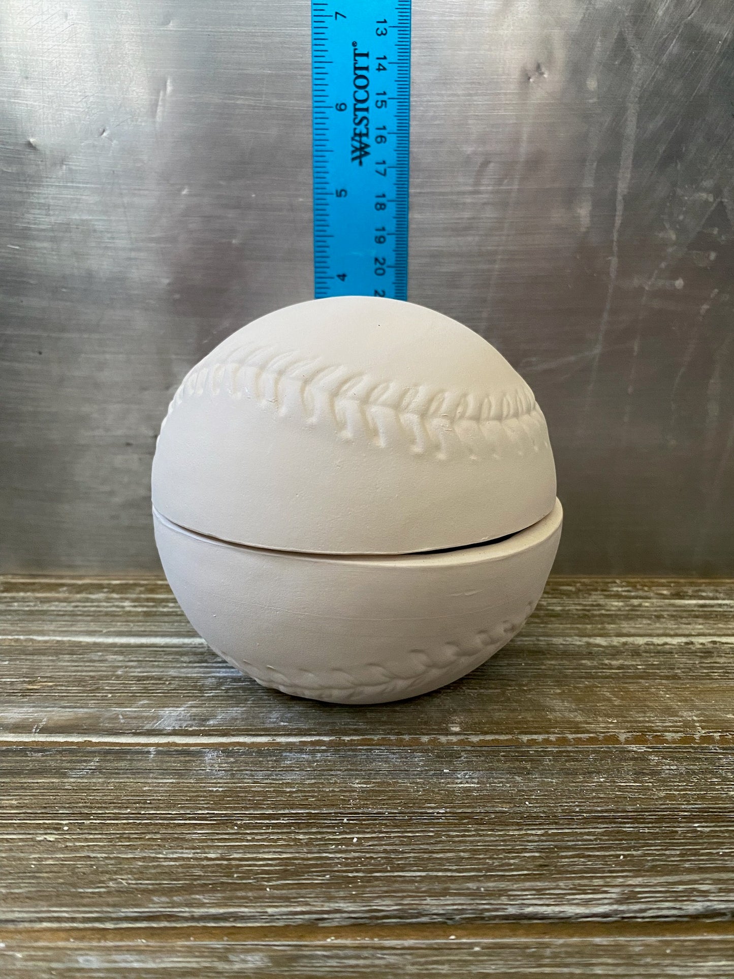 Baseball Dish with Lid Bisque