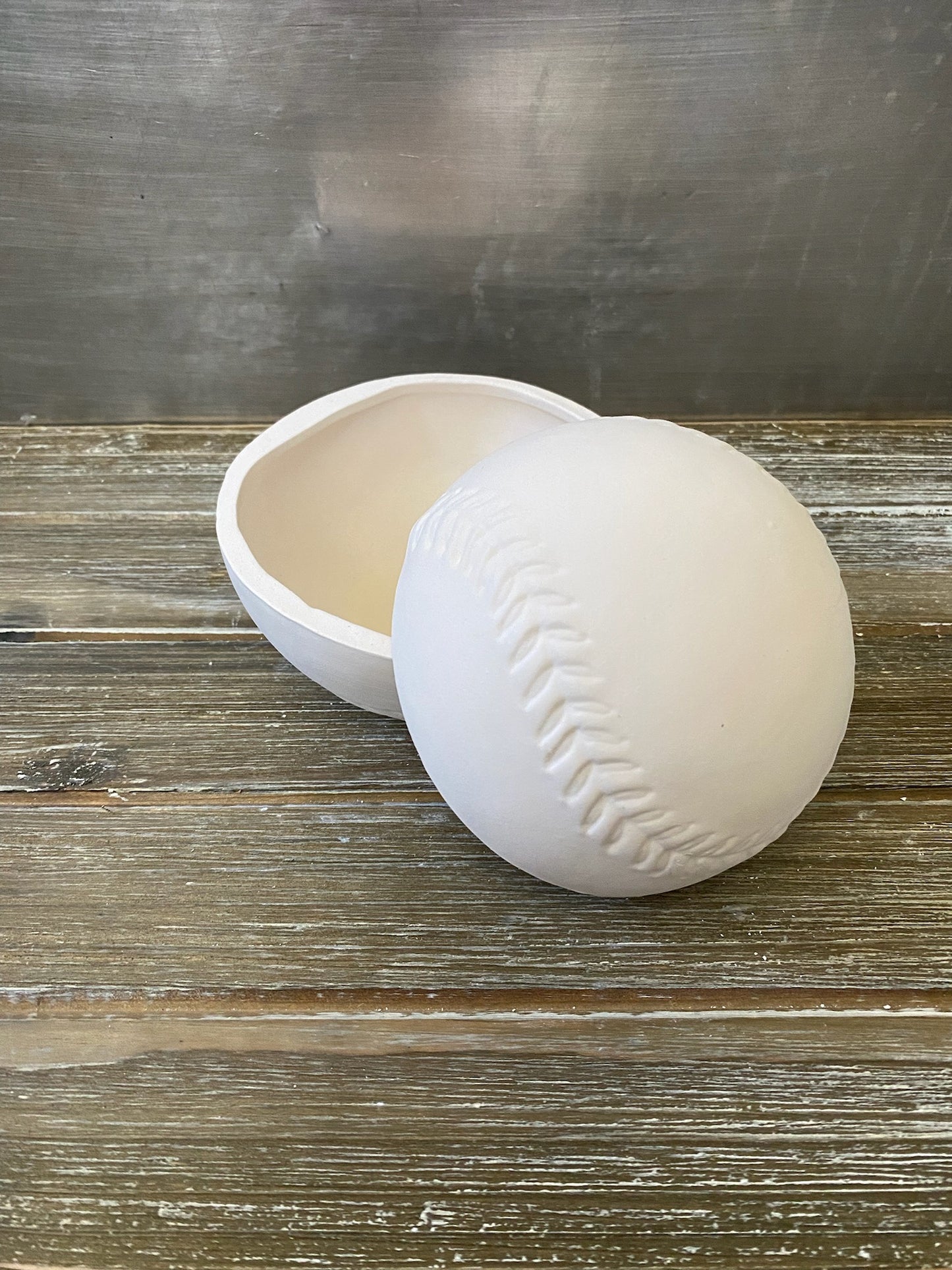 Baseball Dish with Lid Bisque