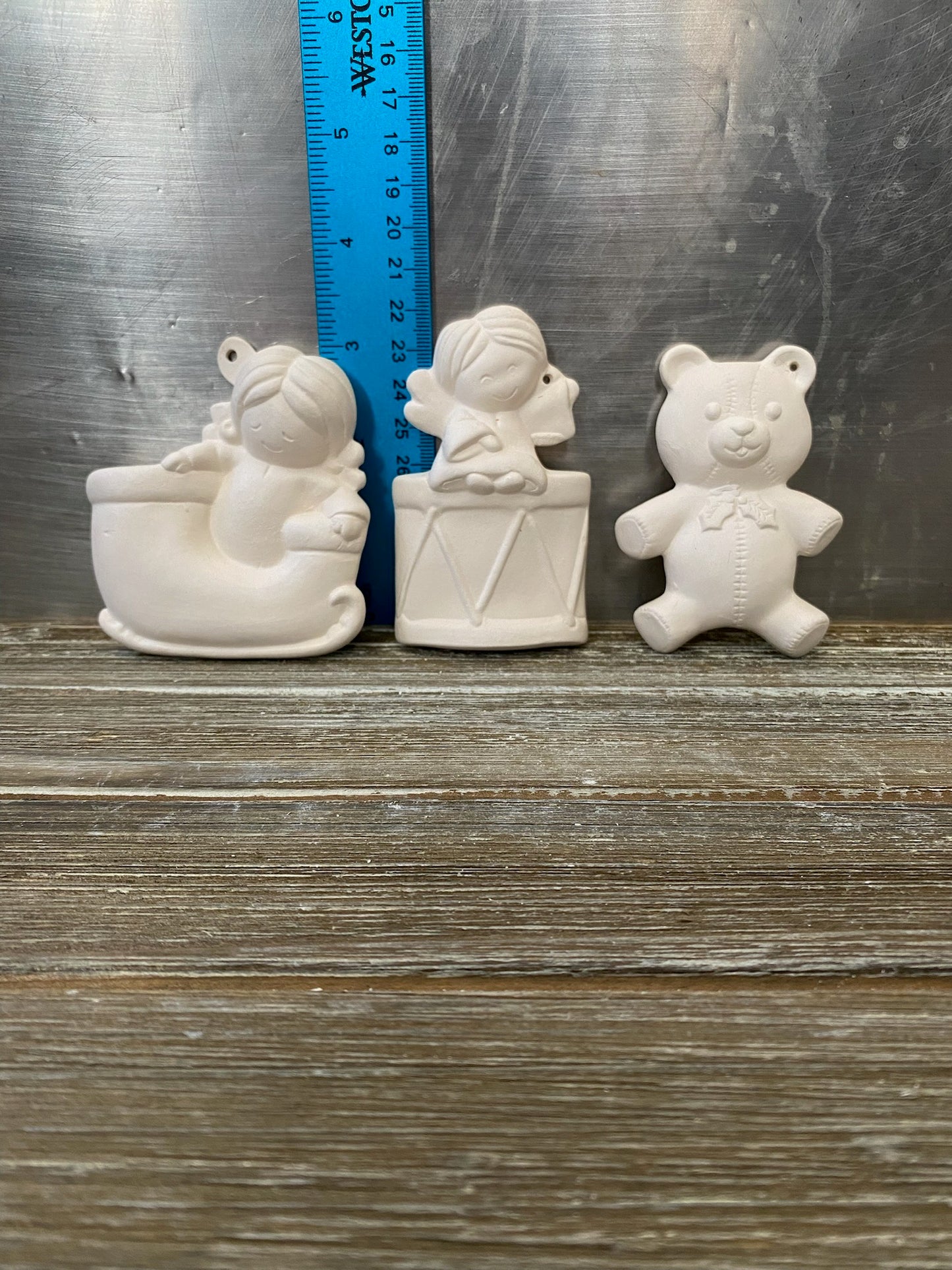 Three Christmas Toy Ornaments BIsque