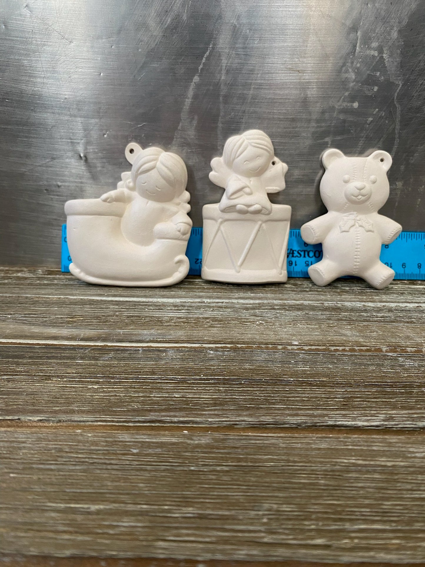 Three Christmas Toy Ornaments BIsque