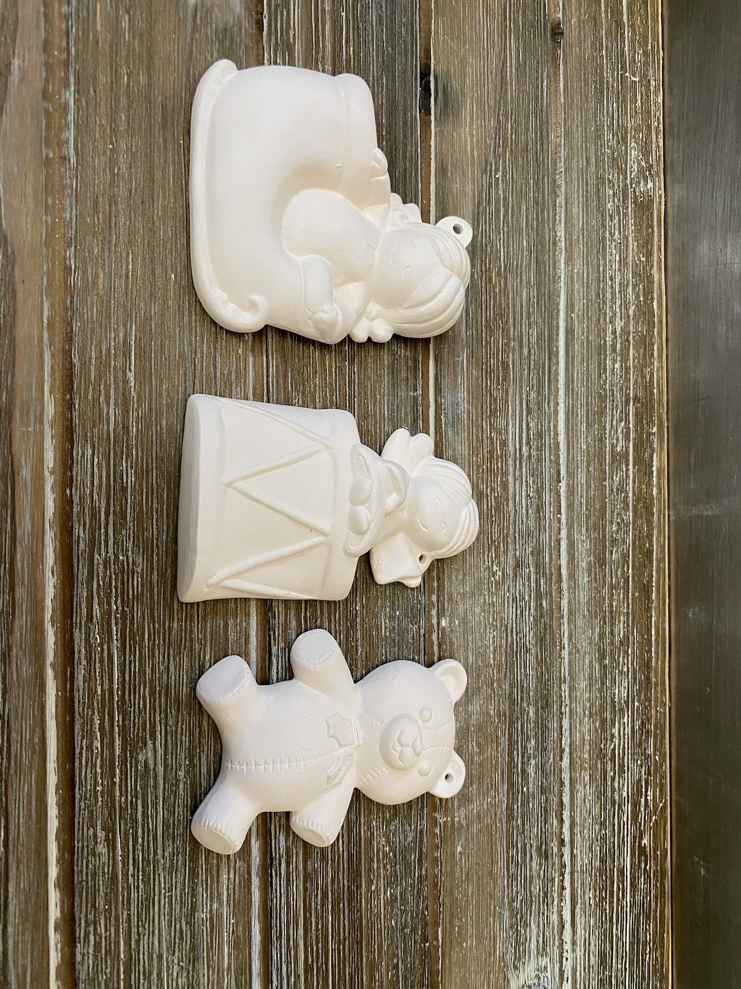 Three Christmas Toy Ornaments BIsque