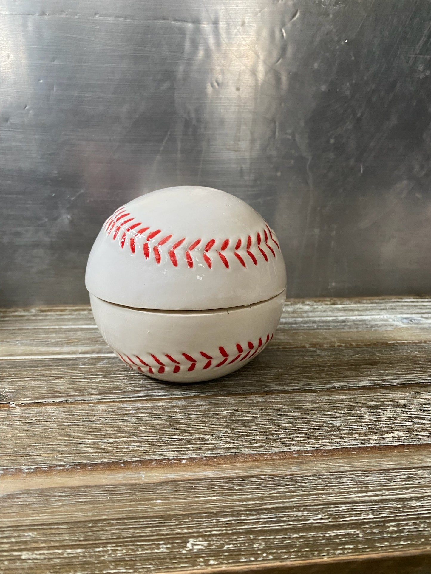 Baseball Dish with Lid Bisque