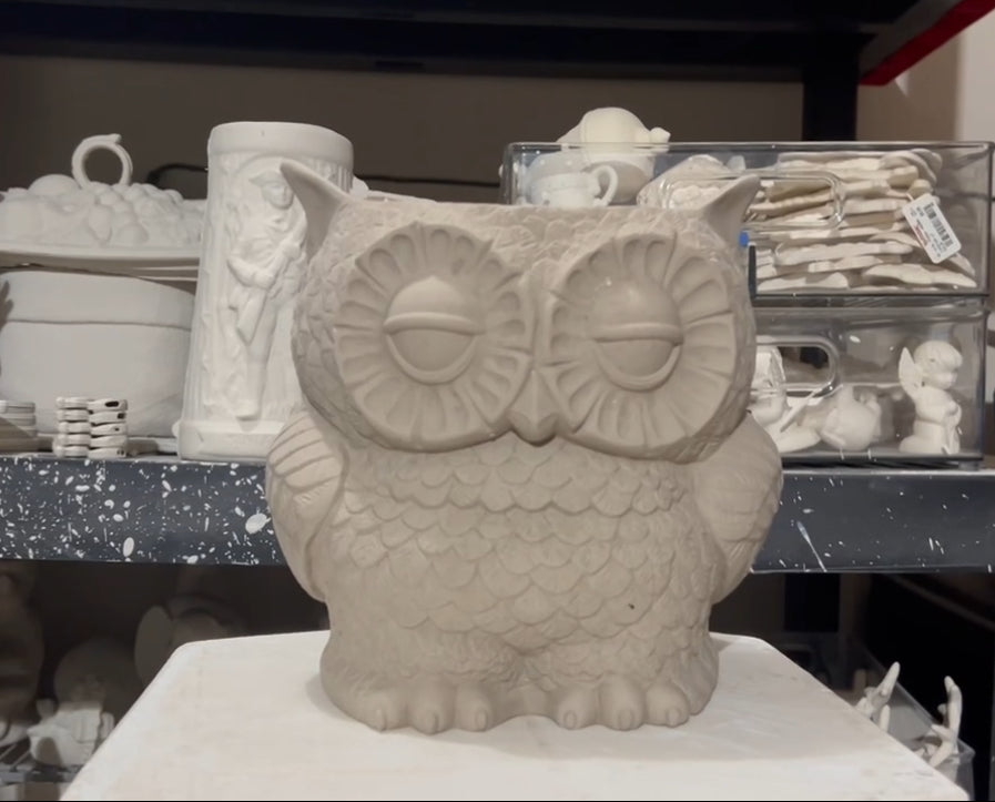 Owl Canister/Planter Bisque (double sided)