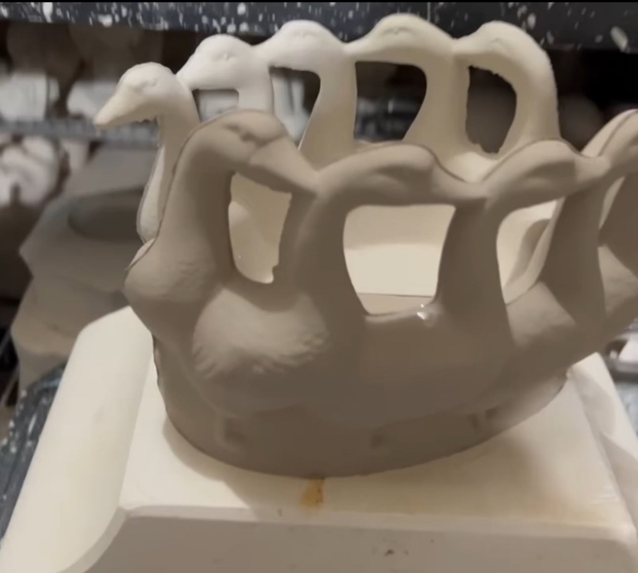 Geese Ring Centerpiece Bisque (two parts)