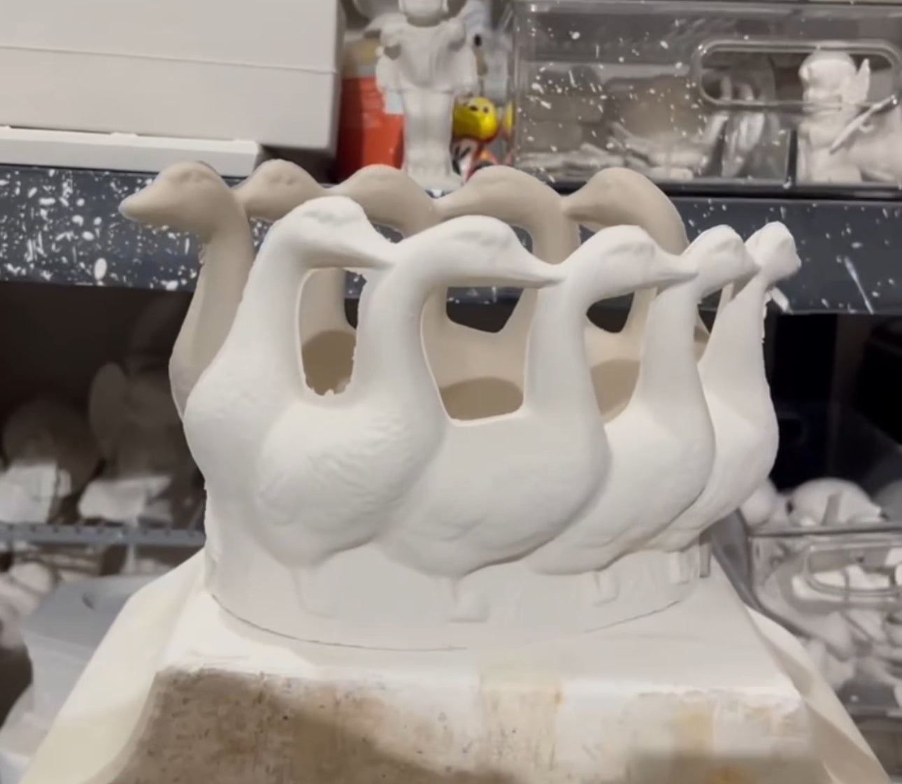 Geese Ring Centerpiece Bisque (two parts)
