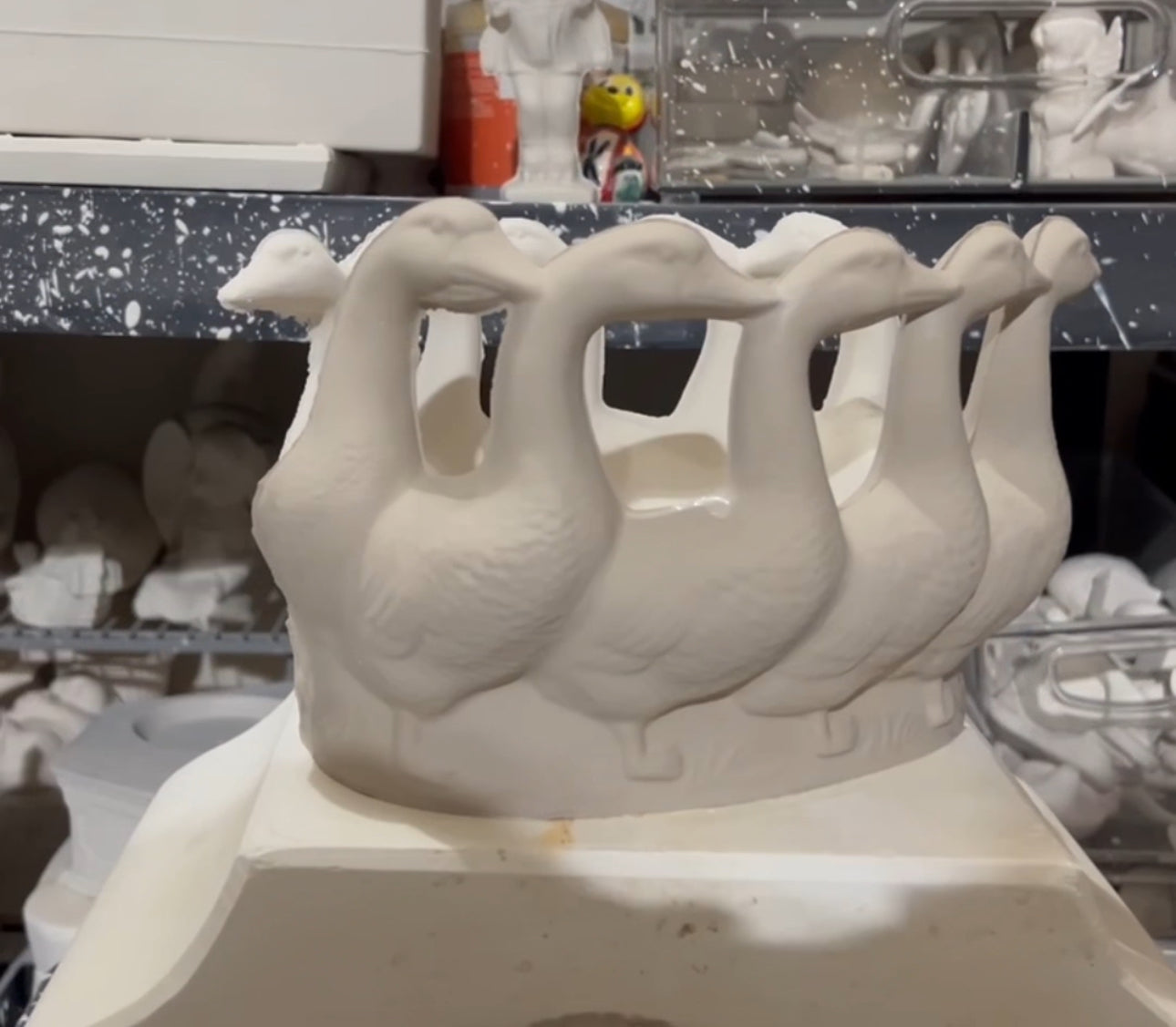 Geese Ring Centerpiece Bisque (two parts)