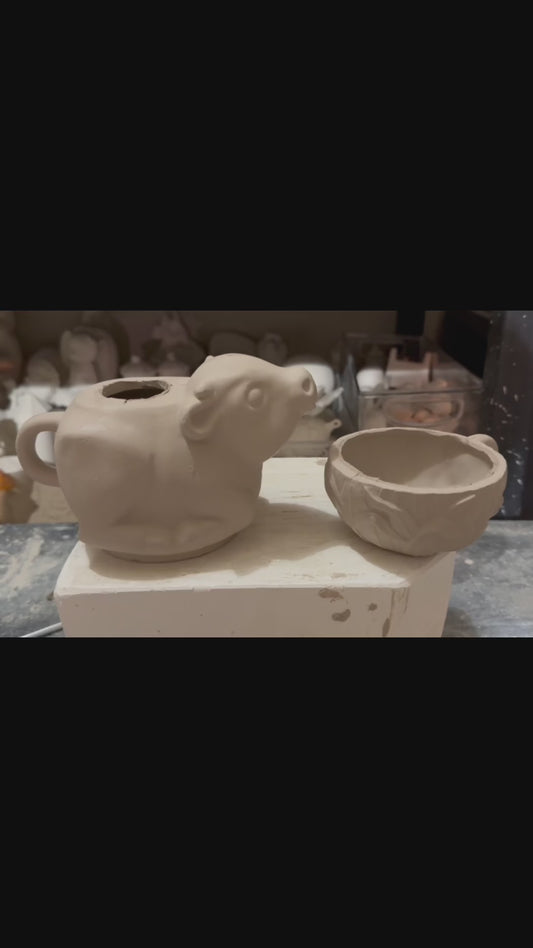 Cow Teapot for One w/Wheat Cup Bisque