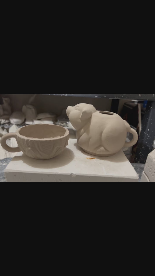 Pig Teapot w/ Corn Cup Bisque