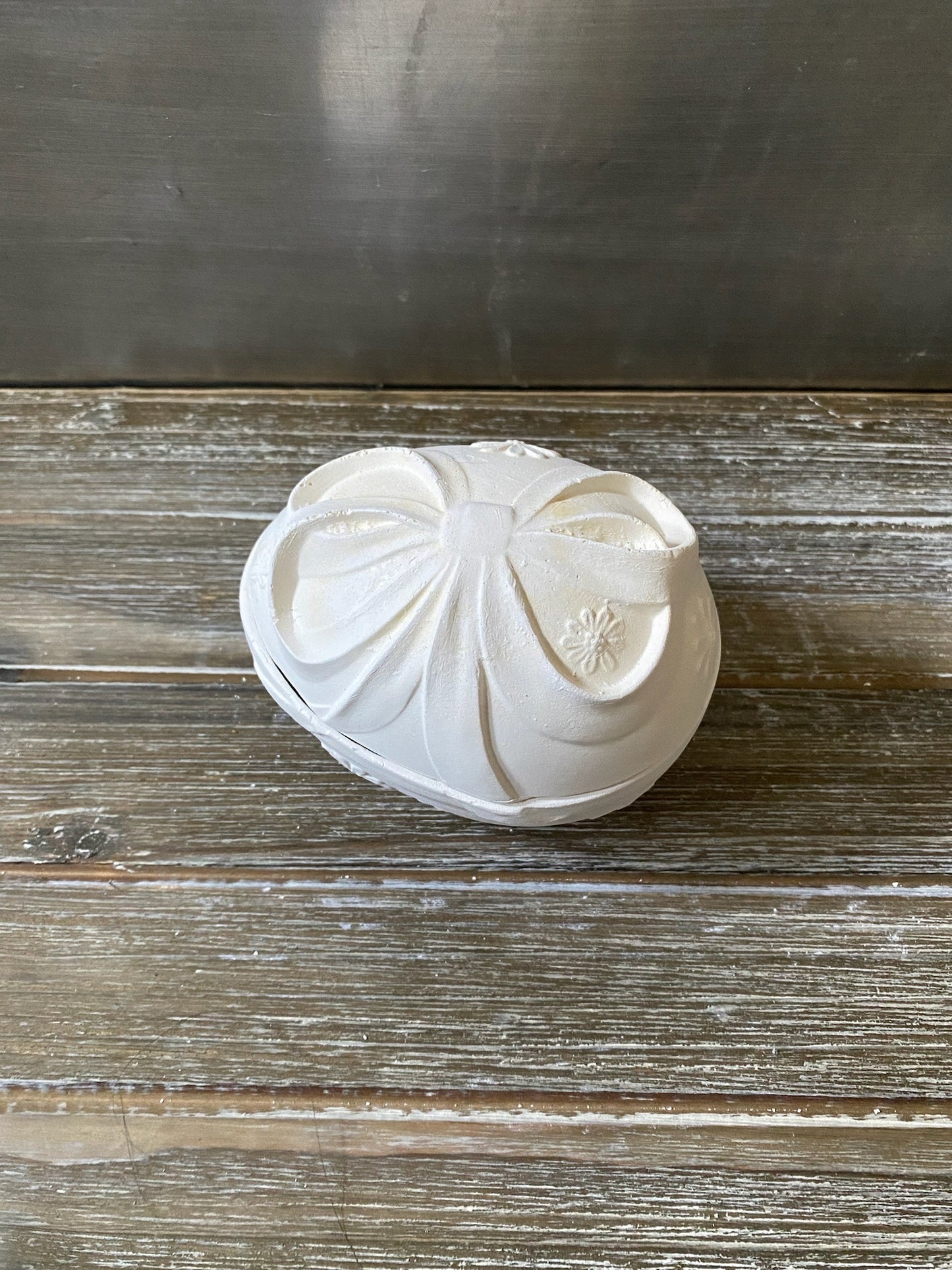 Egg Jewelry Box with Bow Bisque