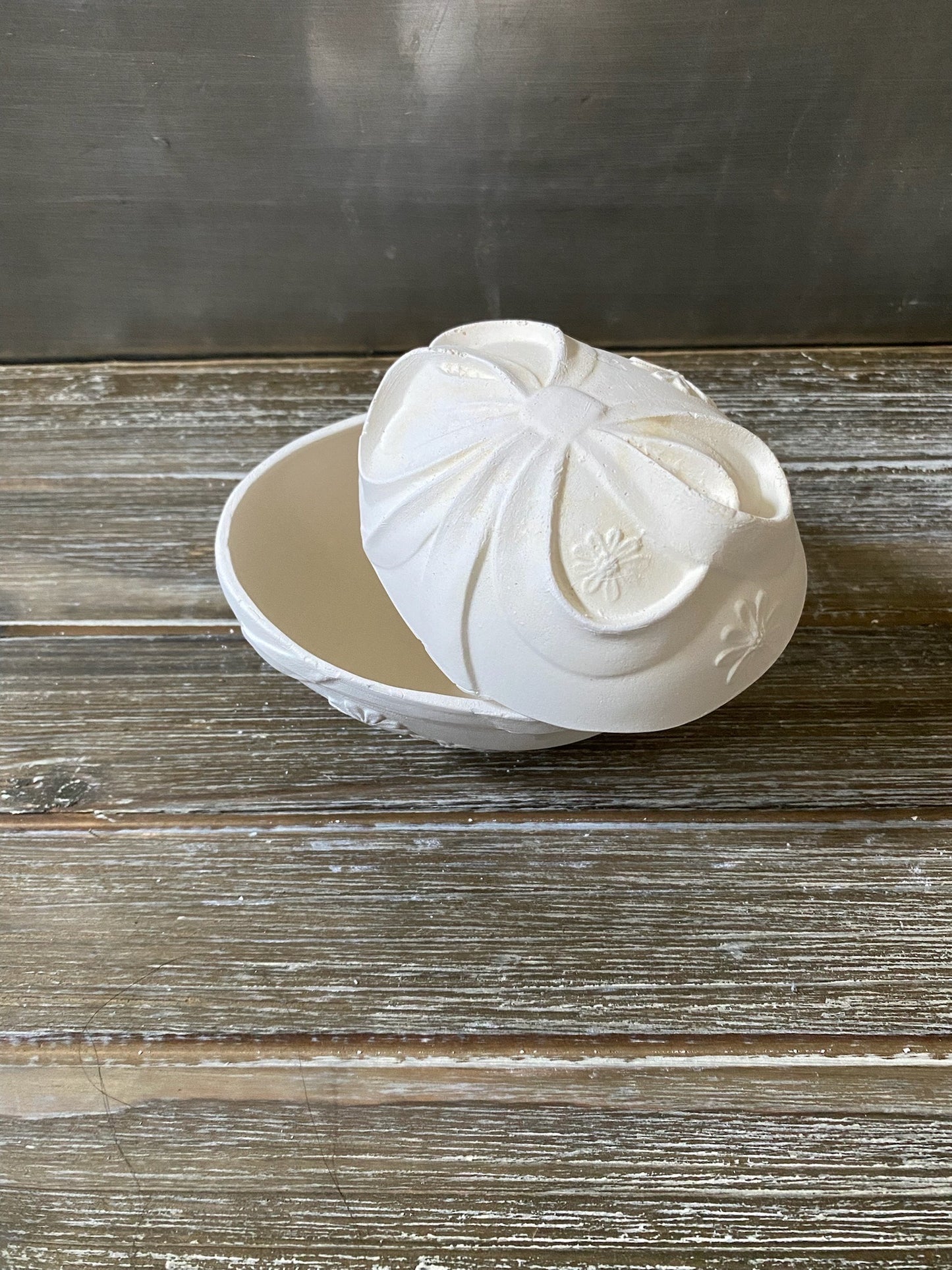 Egg Jewelry Box with Bow Bisque