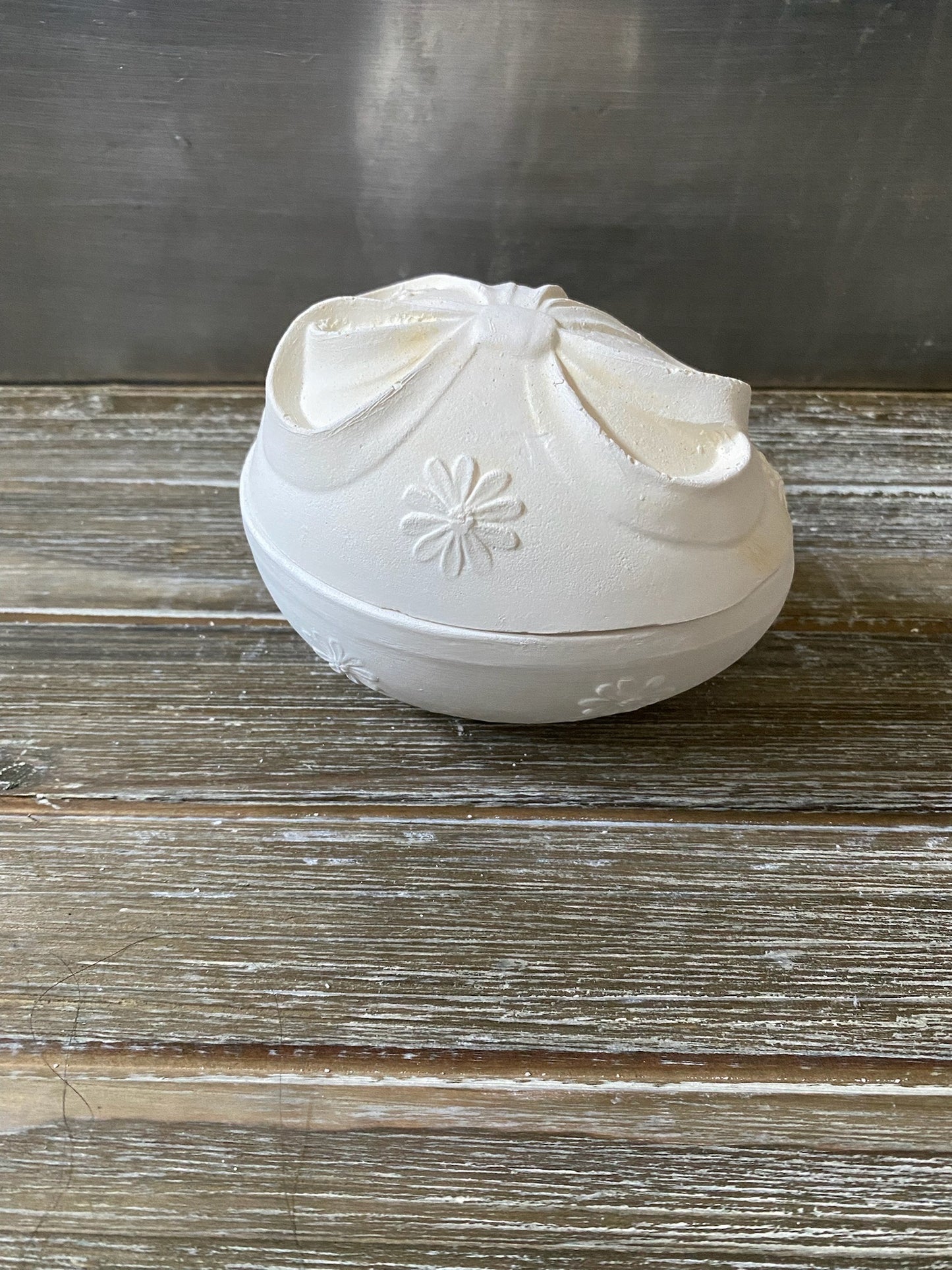 Egg Jewelry Box with Bow Bisque