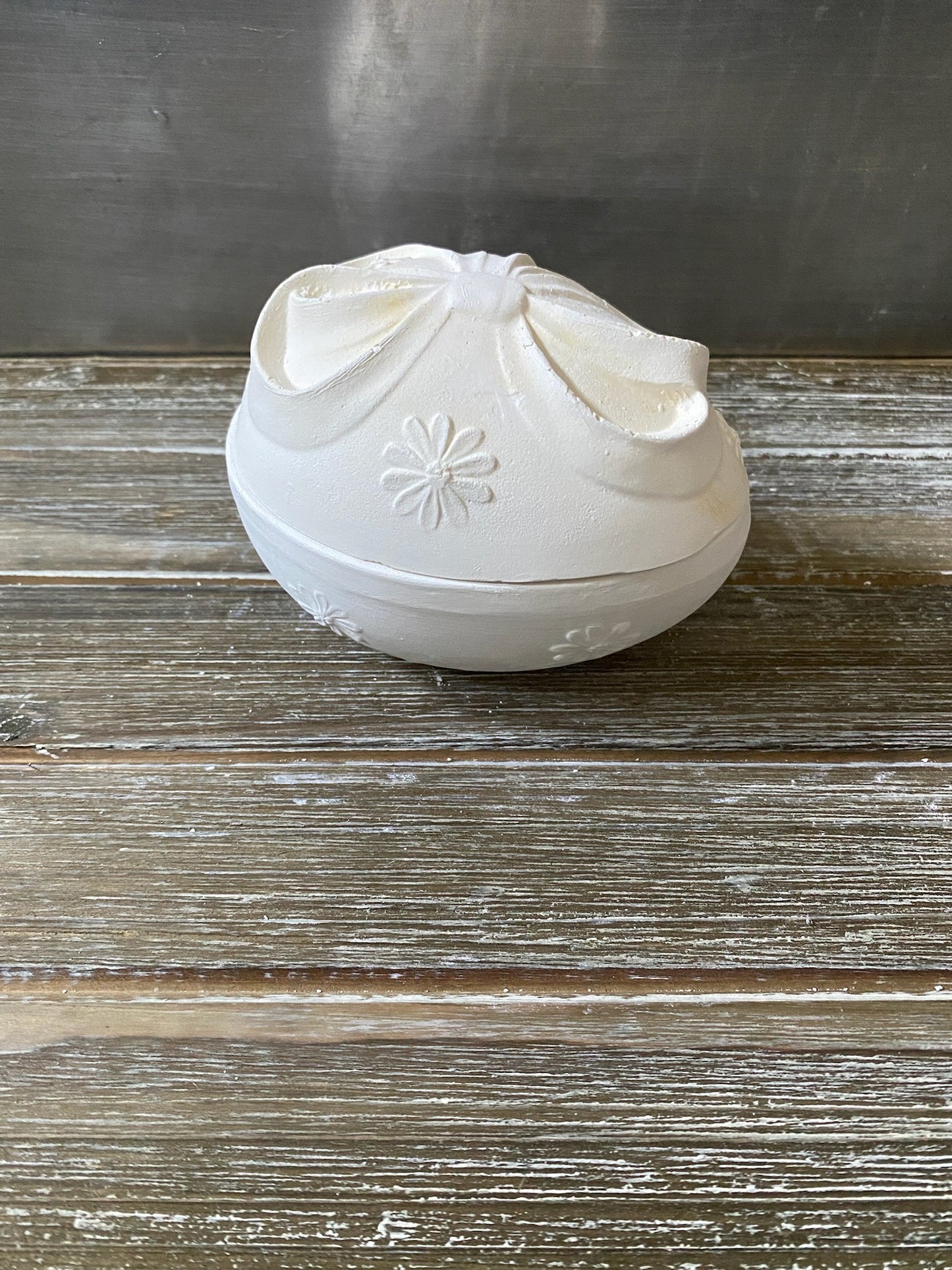 Egg Jewelry Box with Bow Bisque