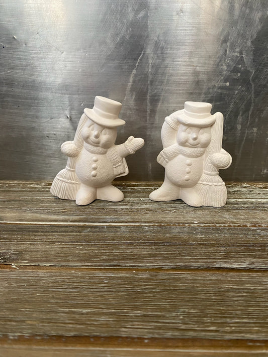 Snowmen with Brooms Bisque