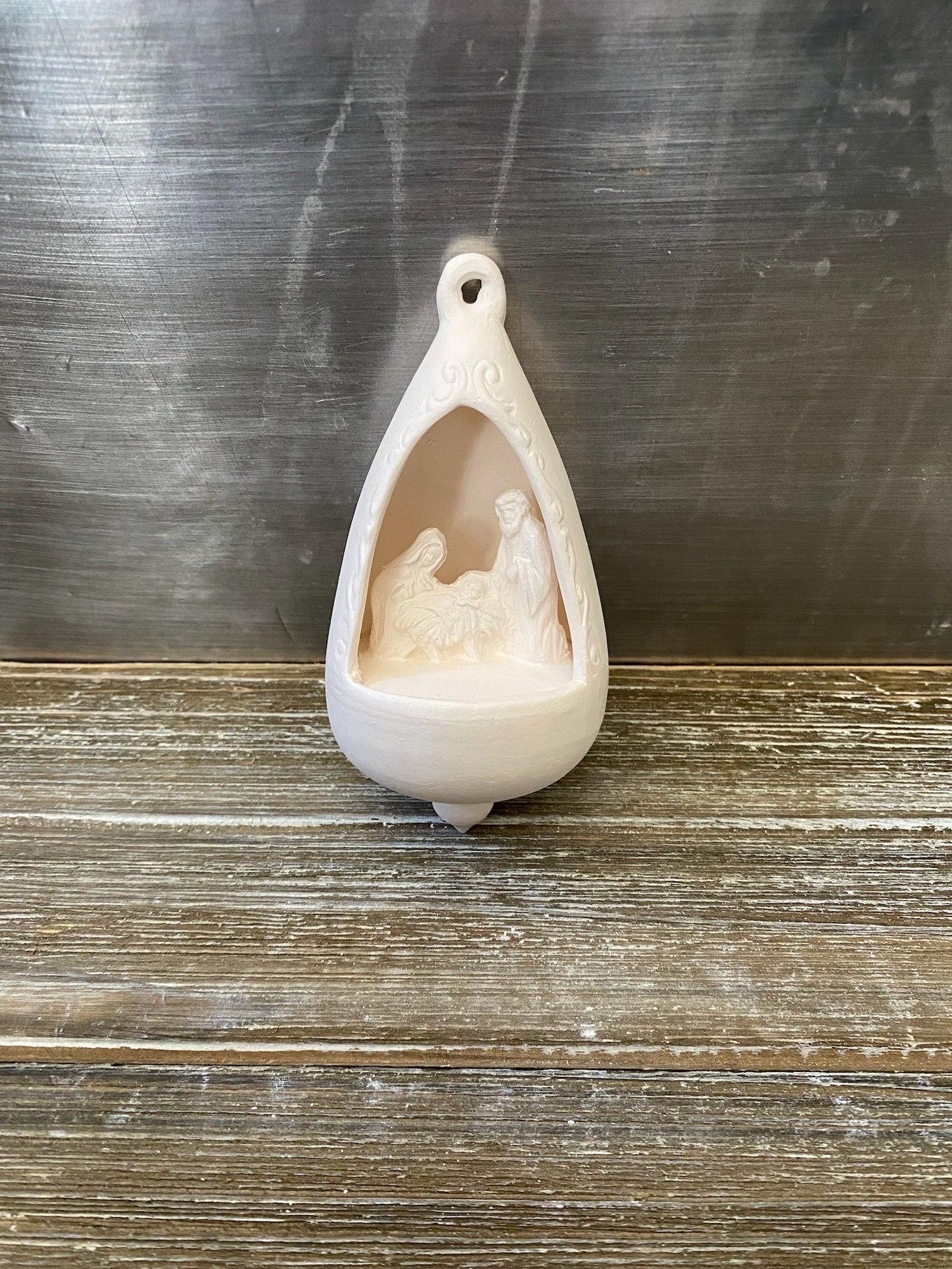 Nativity Tear Drop Ornament Bisque