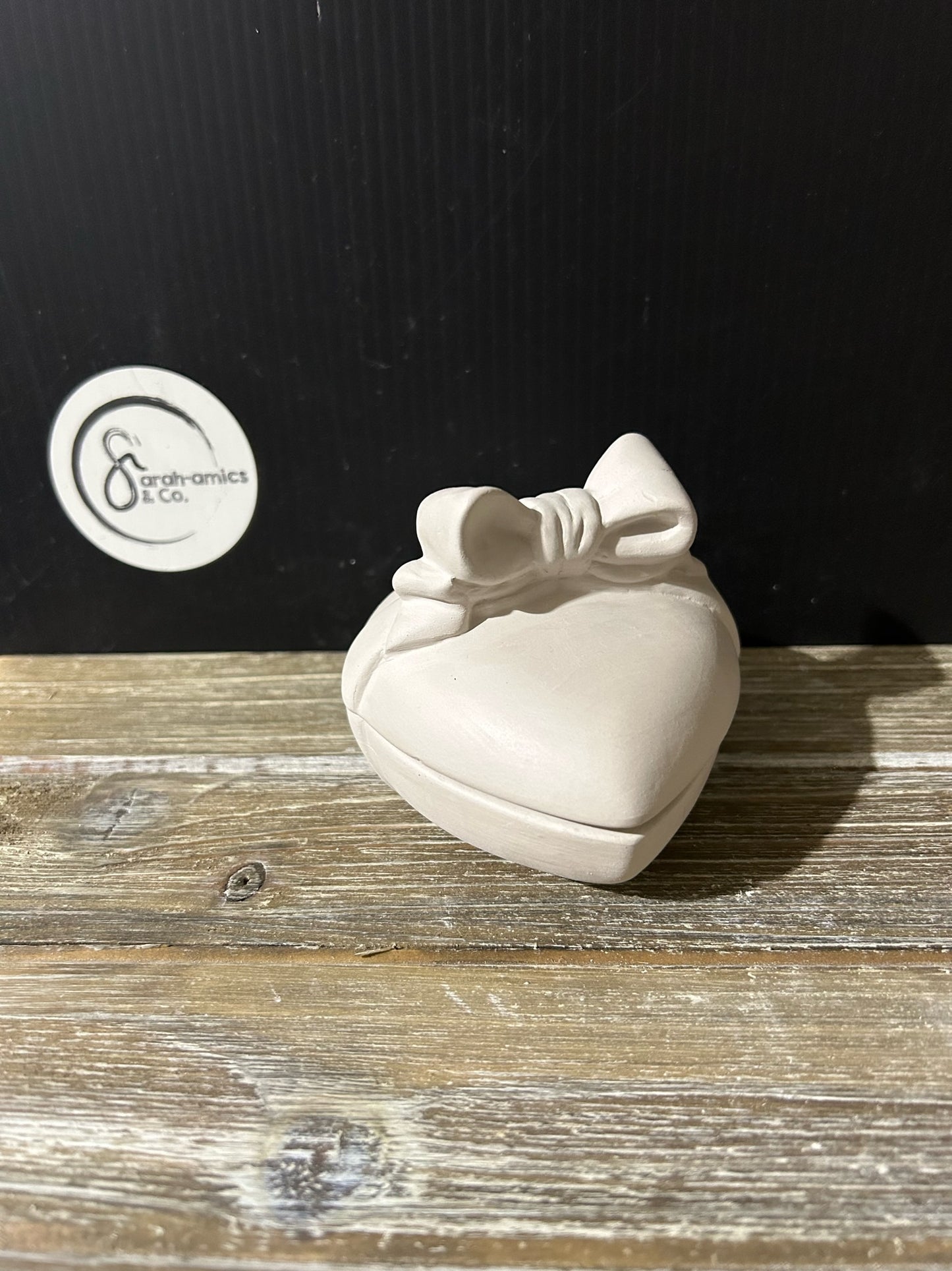 Heart Box with Bow Bisque